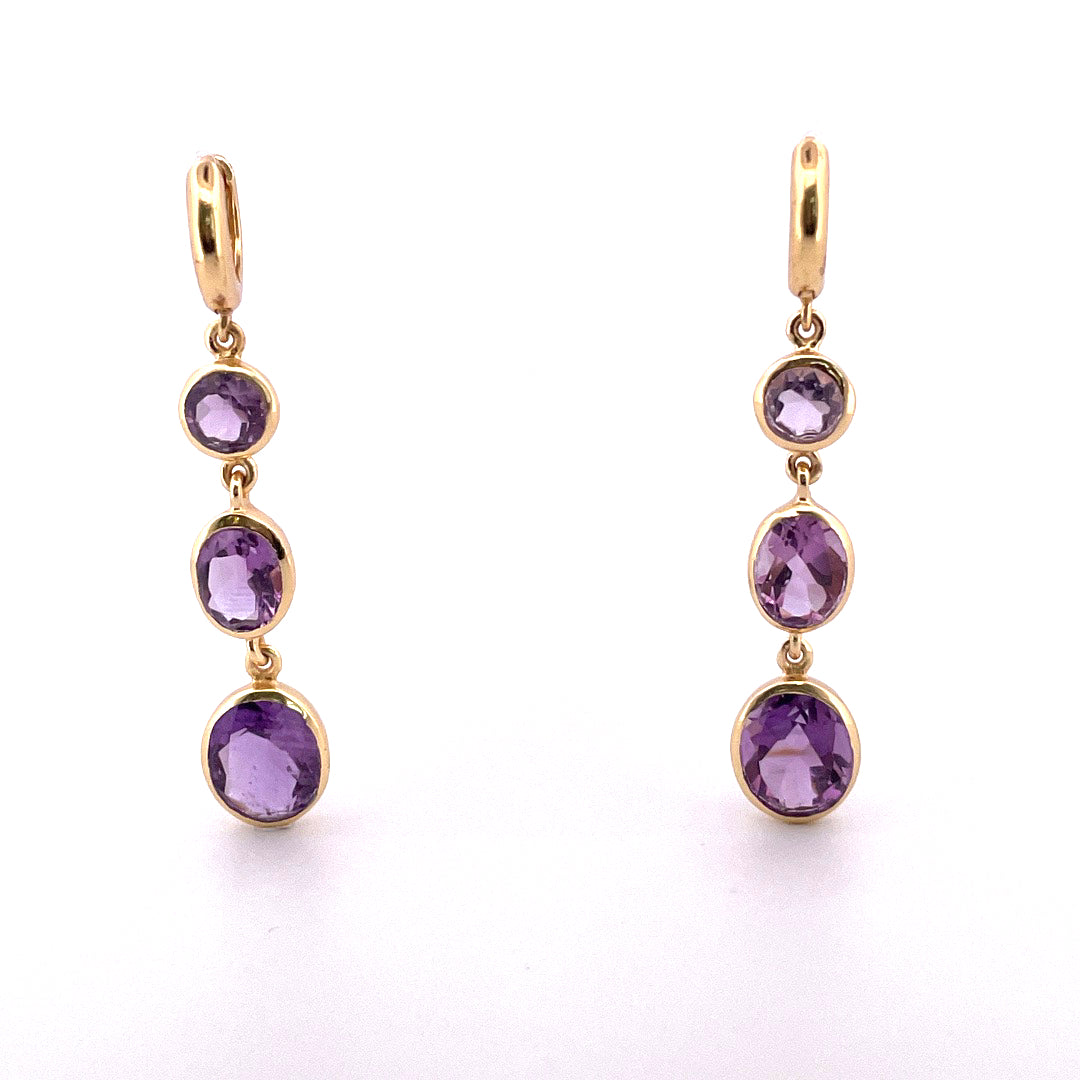 E3696 Gilt Drops Amethyst Three stone drops with huggie top ER1414