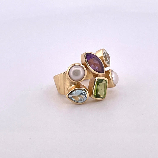 R0767 Gilt Multi Double row with pearls rub over NER1534