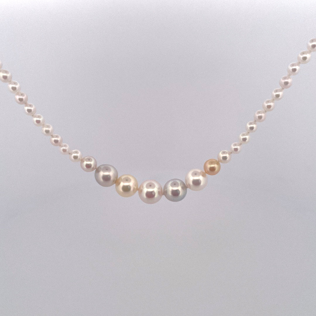 PB394 Akoya Pearls 18" 3.5-9mm grad akoya yellow gold clasp NCPGRAD