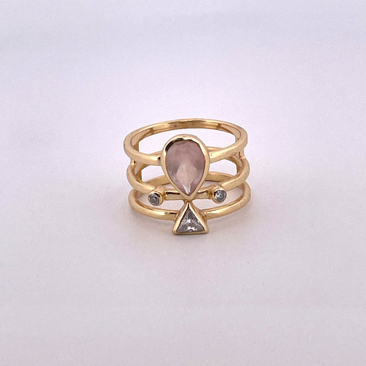 R0806 Gilt Rose qtz three row band with pear qtz NER2661