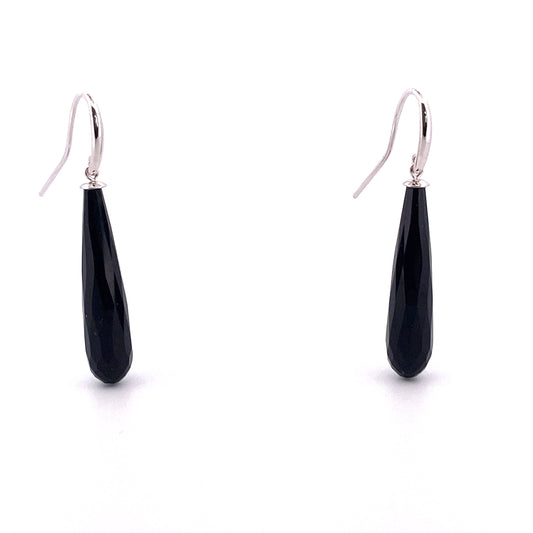 E3833 Silver faceted onyx briolette drops