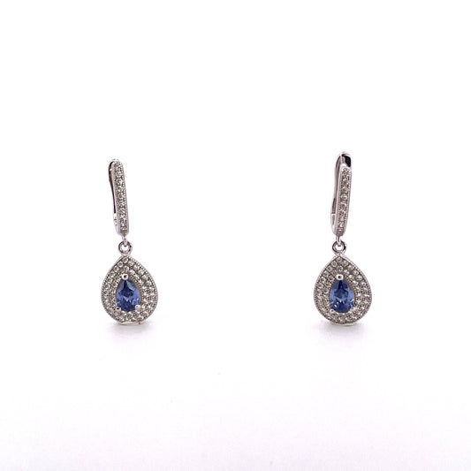E3762 Sil Drops Tanz c.z Pear shaped double halo on huggie 5151