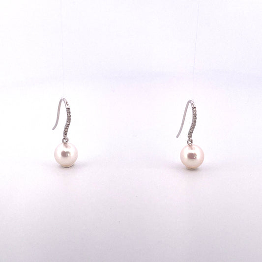 E3332 18ct Drops Dia/pearl 8.5mm pearl with dia shep hook white gold DEDGE7WG