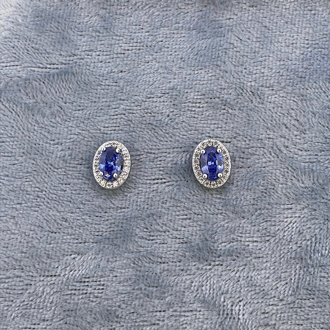 E3619 Sil Studs Tanz c.z Oval with c.z halo detachable 5950
