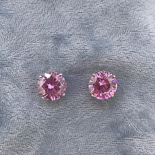 E3422 Sil Studs C.Z 10mm pink 4 claw BP8202