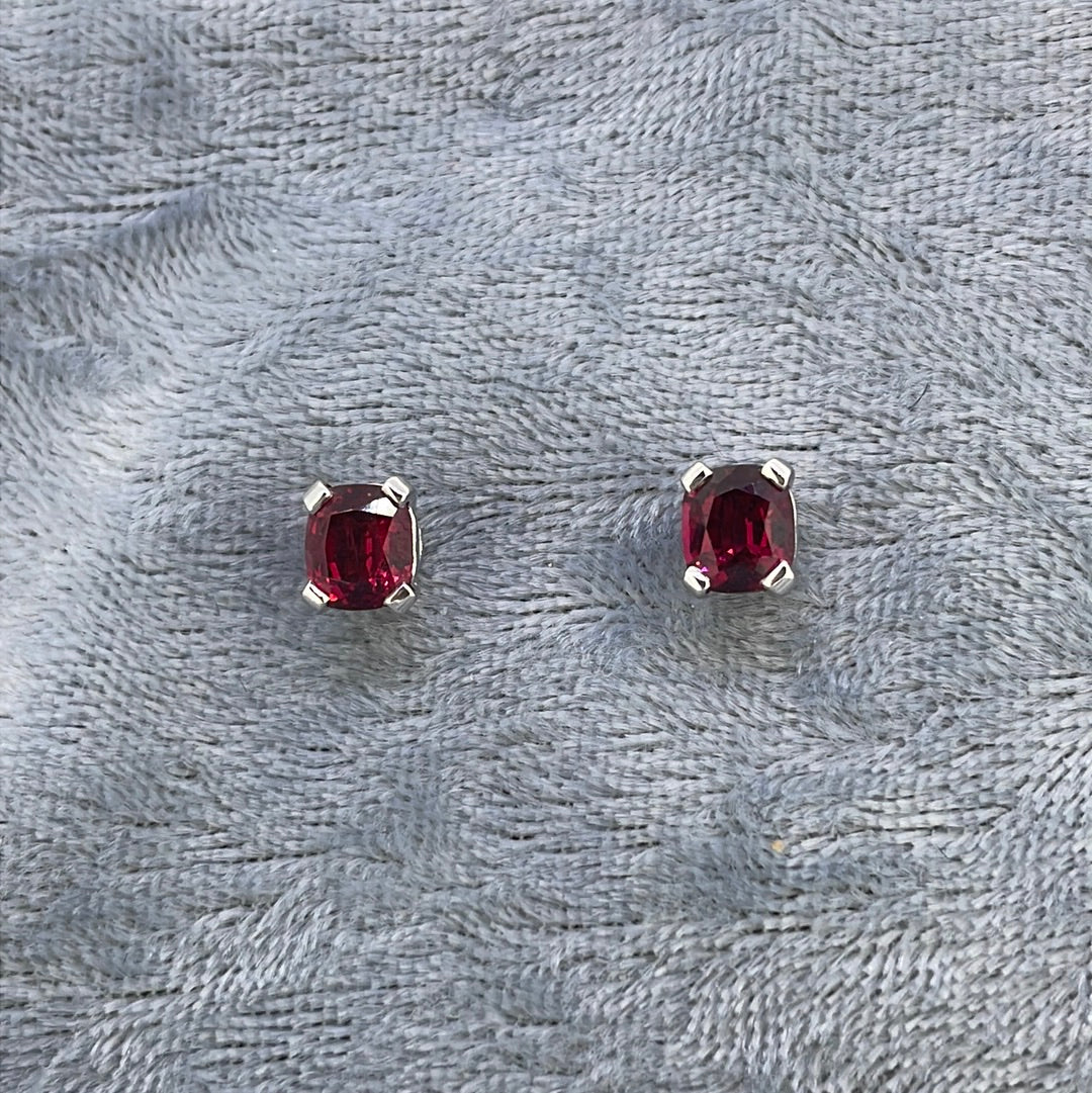 E1758 18ct Studs Red Spinel Oval four claw white gold studs 1.70ct