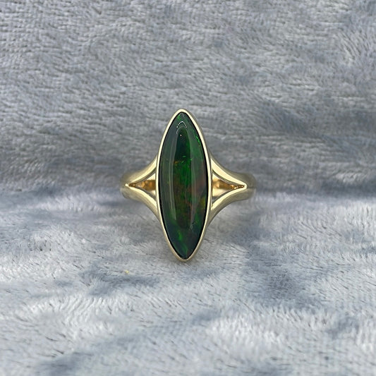 R0801 9ct Smoked Opal 2.64ct marquise single stone with split shoulders