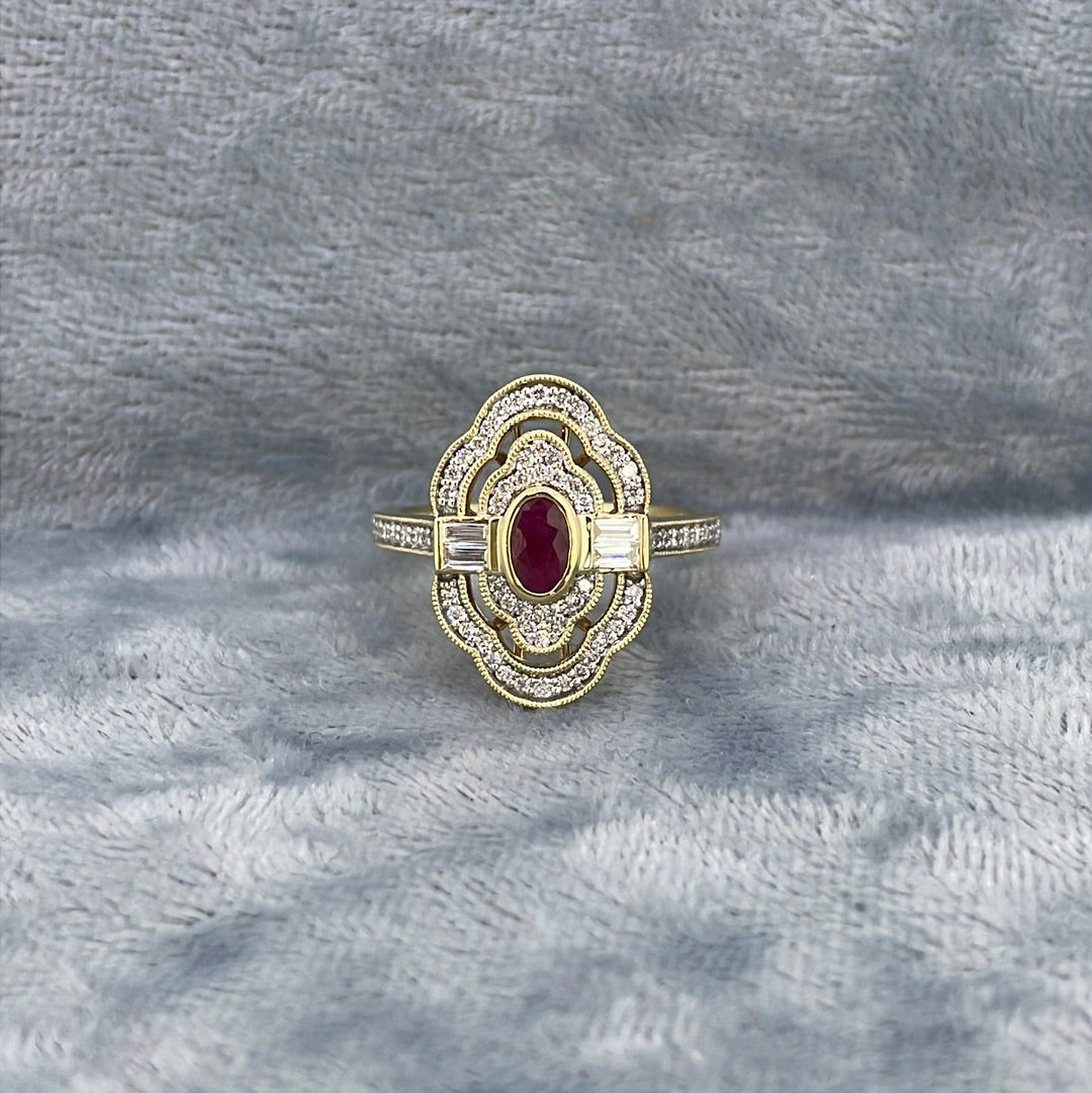 R0825 9ct Ruby and Diamond cluster