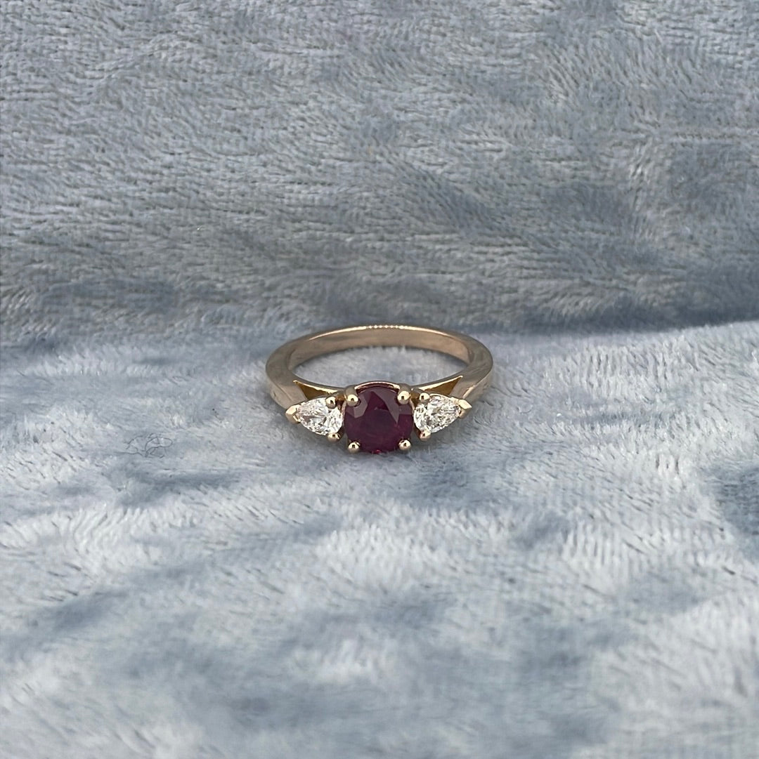 R0820 Ruby and Diamond three stone