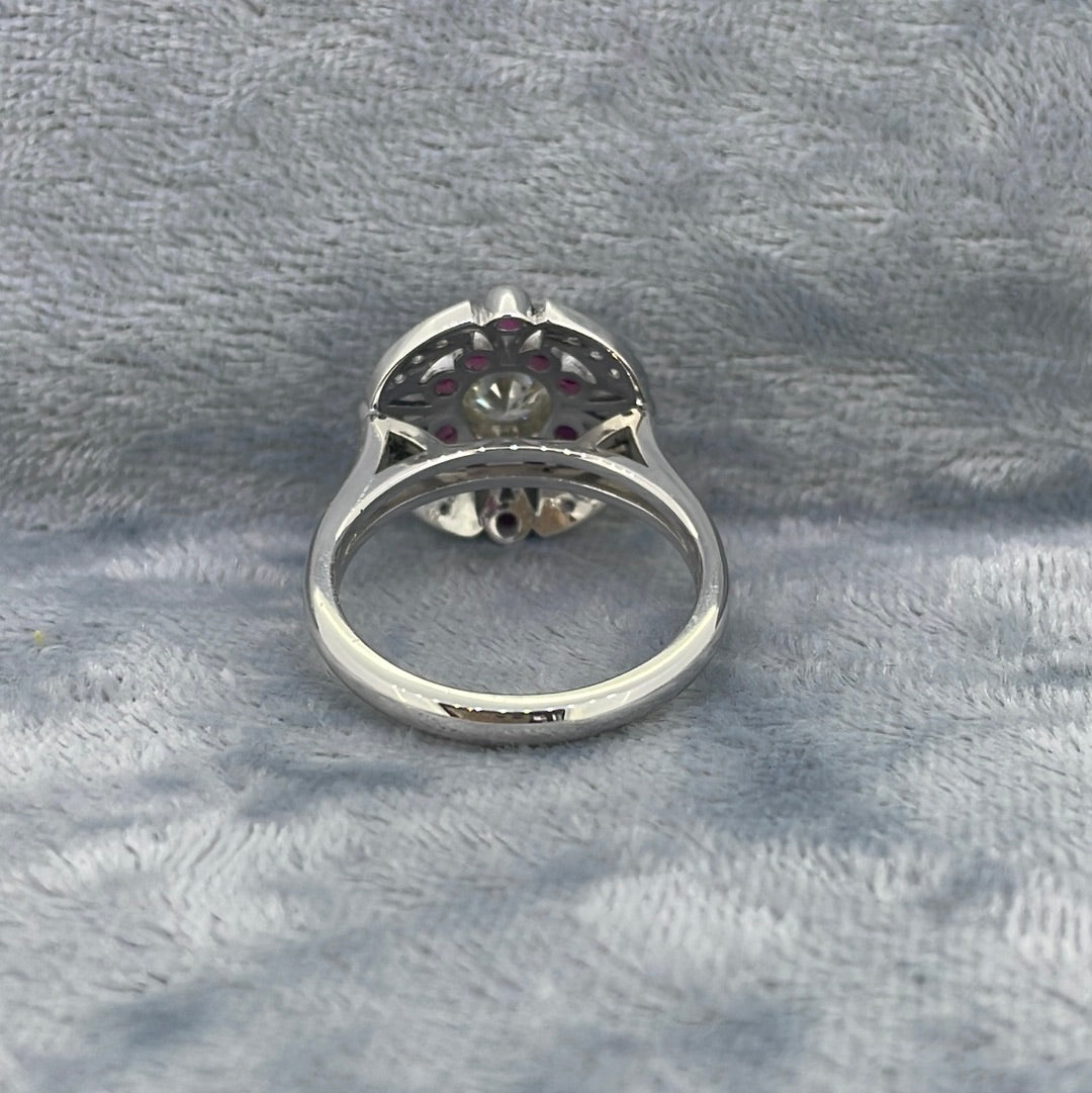 R0736 Plat Diamond 0.50ct GIA k si2 pink sapphire and Diamond halo art deco