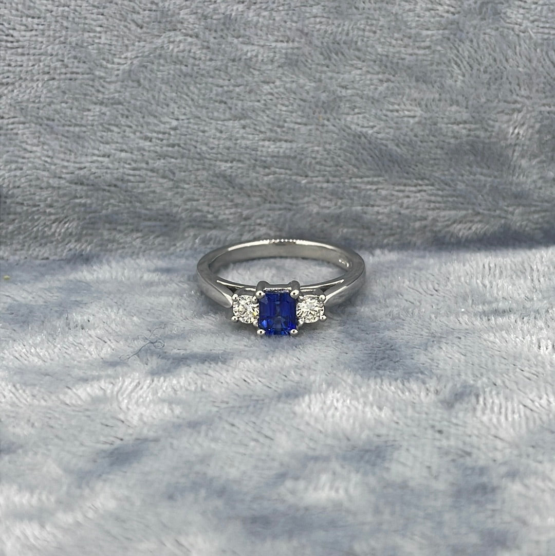 R0819 Sapphire and Diamond three stone