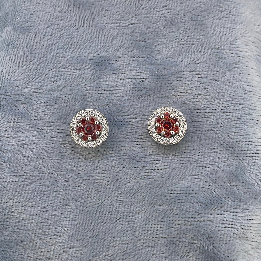 E3616 Sil Studs Red c.z Round cluster target 5828