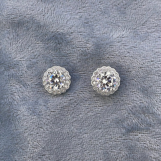 E3731 Sil Studs C.Z Round cluster scalloped halo 5358