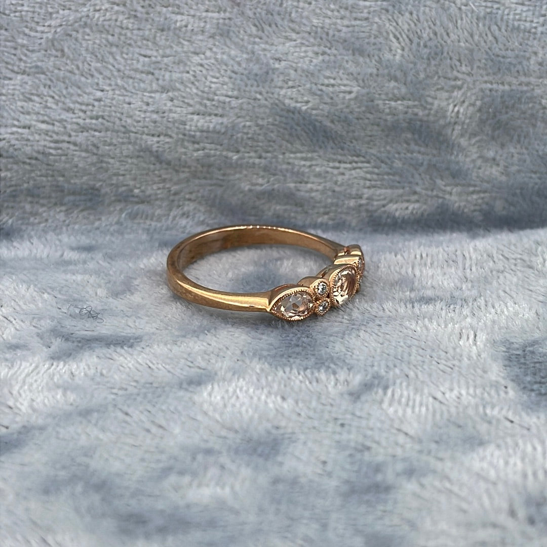 Rose Appleton R0759 9ct Morganite Rose gold seven stone rub over 0.06ct – Alex ...