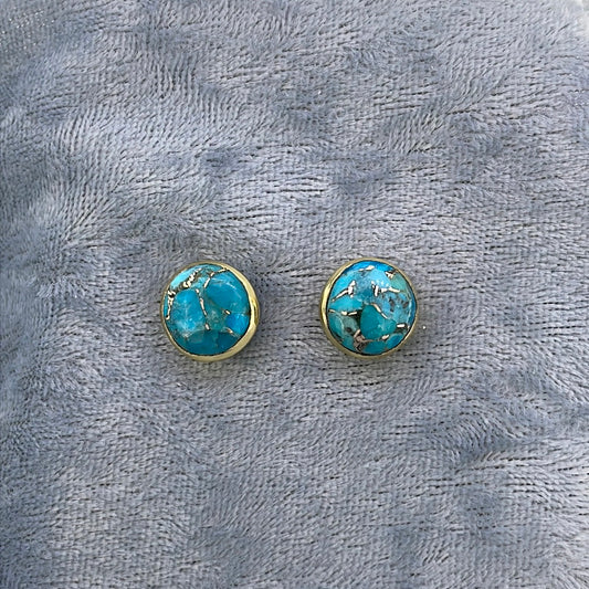 E3484 Gilt Studs Turquoise Cab round rub over ER2285
