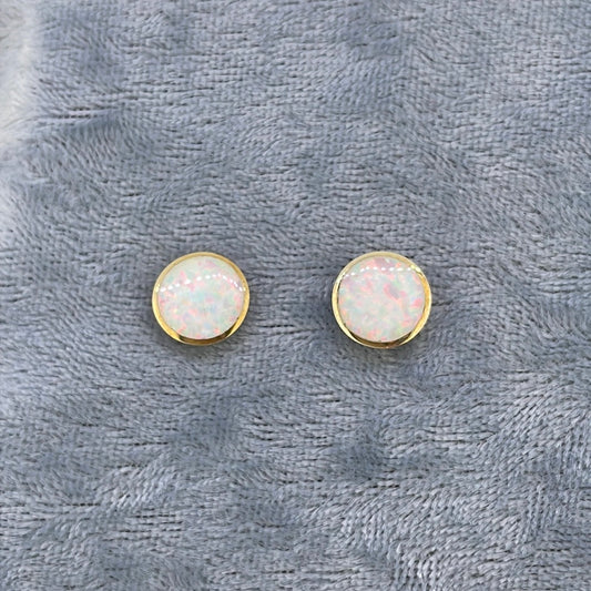 E3663 9ct Studs Opal Round rubover thin white GR1507A