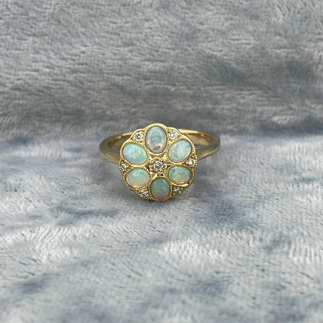 R0758 9ct Opal and Diamond cluster JLR0071OP/Dia 0.10ct