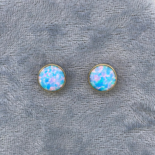 E3218 9ct Studs Opalite Round springtime ER1507