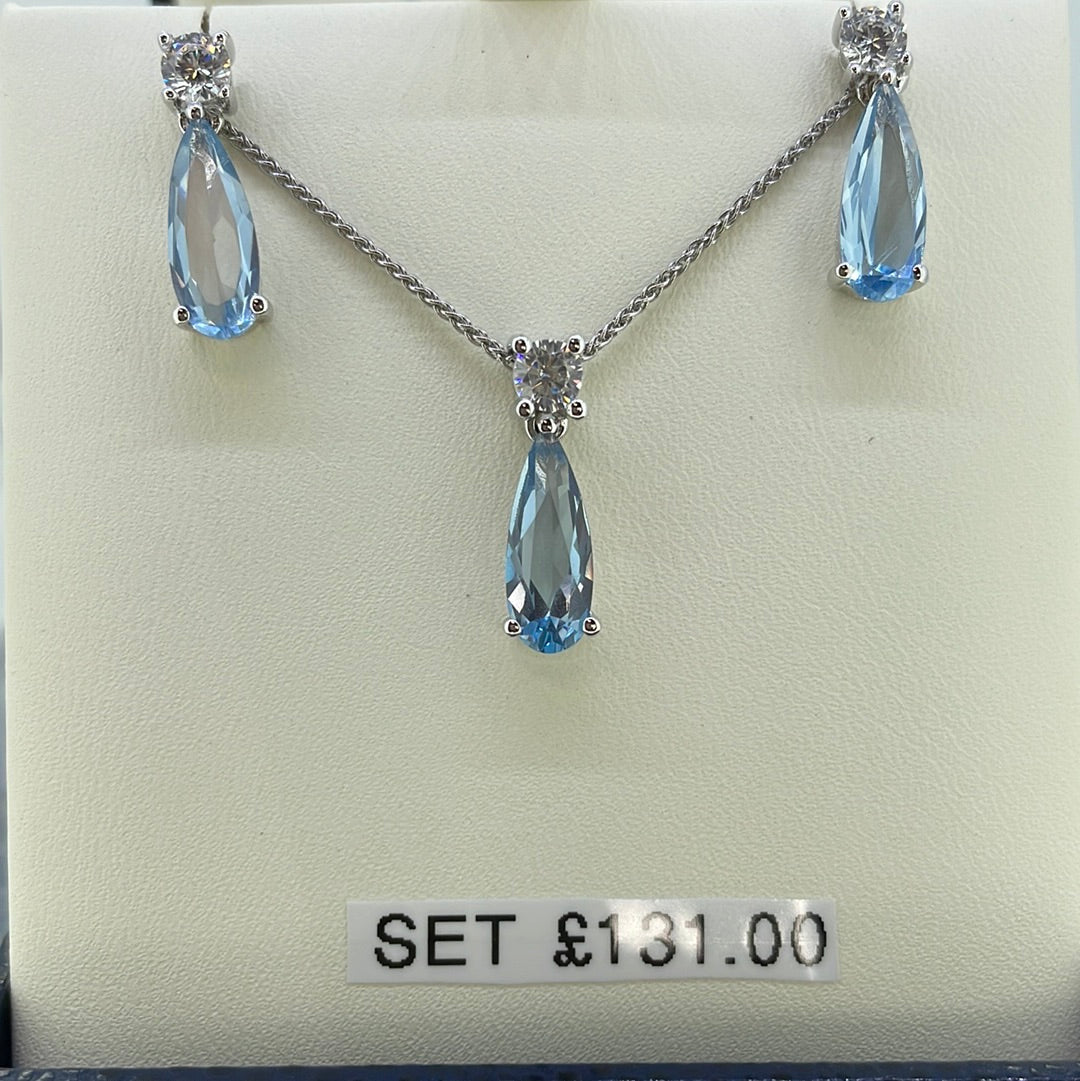 P2535 Sil Blue C.Z Pear shaped blue stone with round c.z above 6724