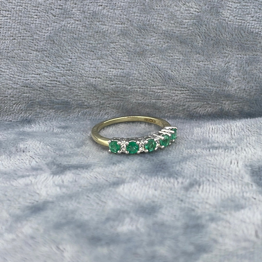R0826 9ct Emerald and Diamond half hoop ring