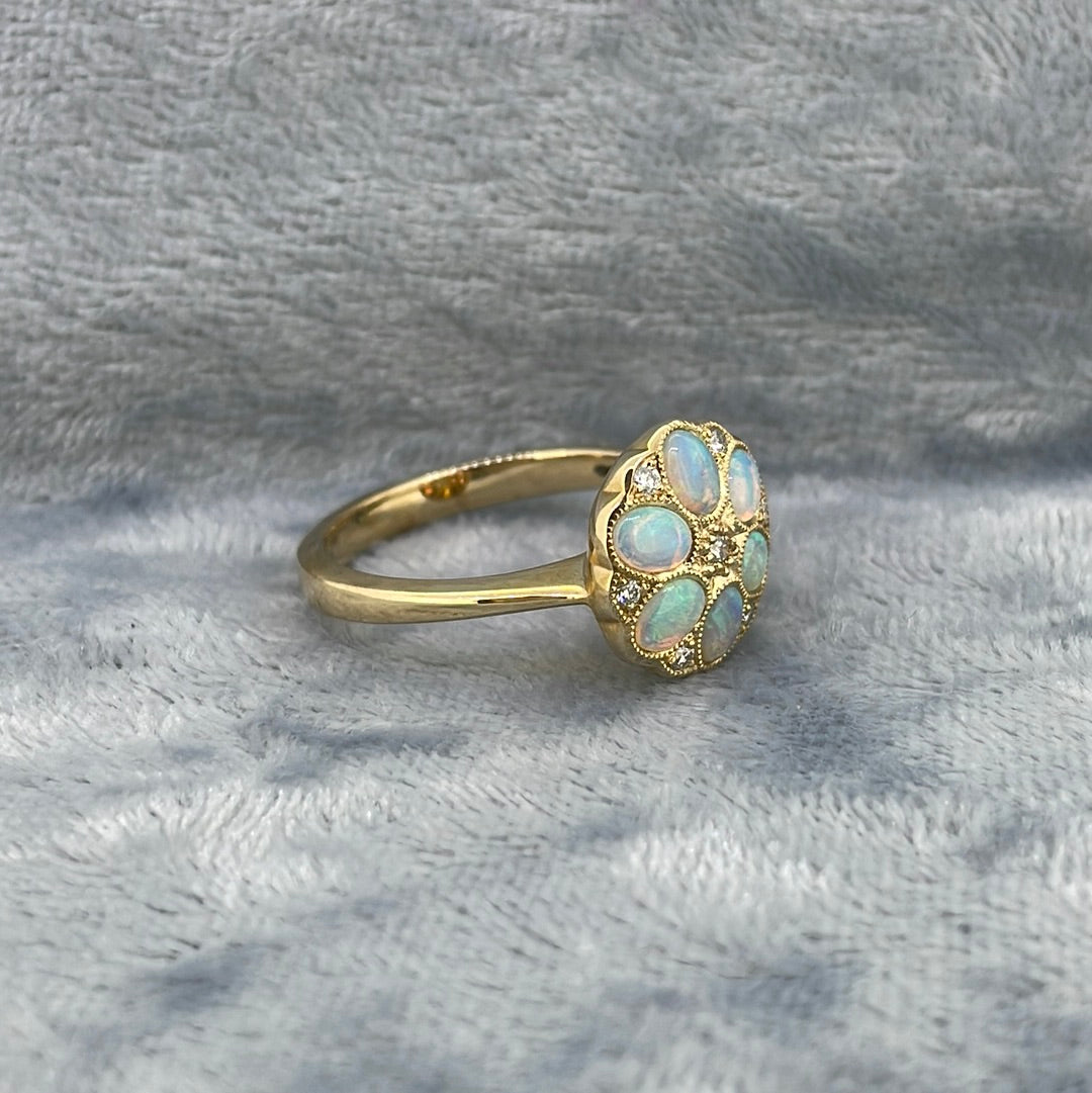 R0758 9ct Opal and Diamond cluster JLR0071OP/Dia 0.10ct