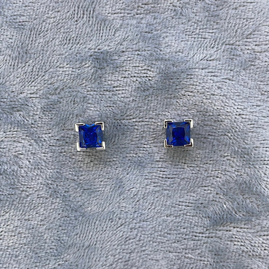E3771 Sil Studs BLUE C.Z Square 4709