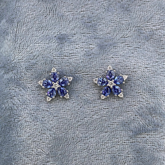 E3757 Sil Studs Tanz C.Z Claw set flower daisy 5957