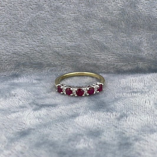 R0824 9ct Ruby and Diamond half hoop ring