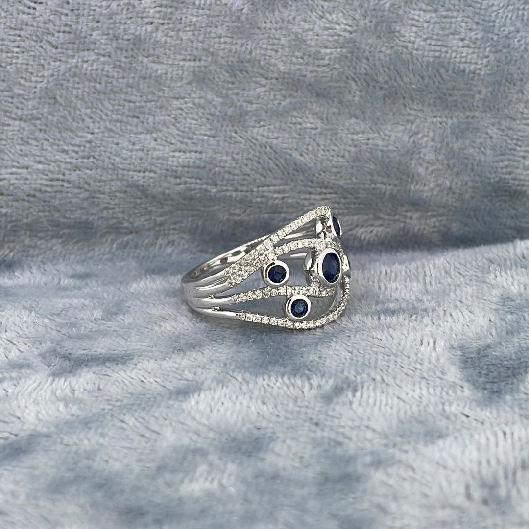 R0822 9ct Sapphire and Diamond wave ring