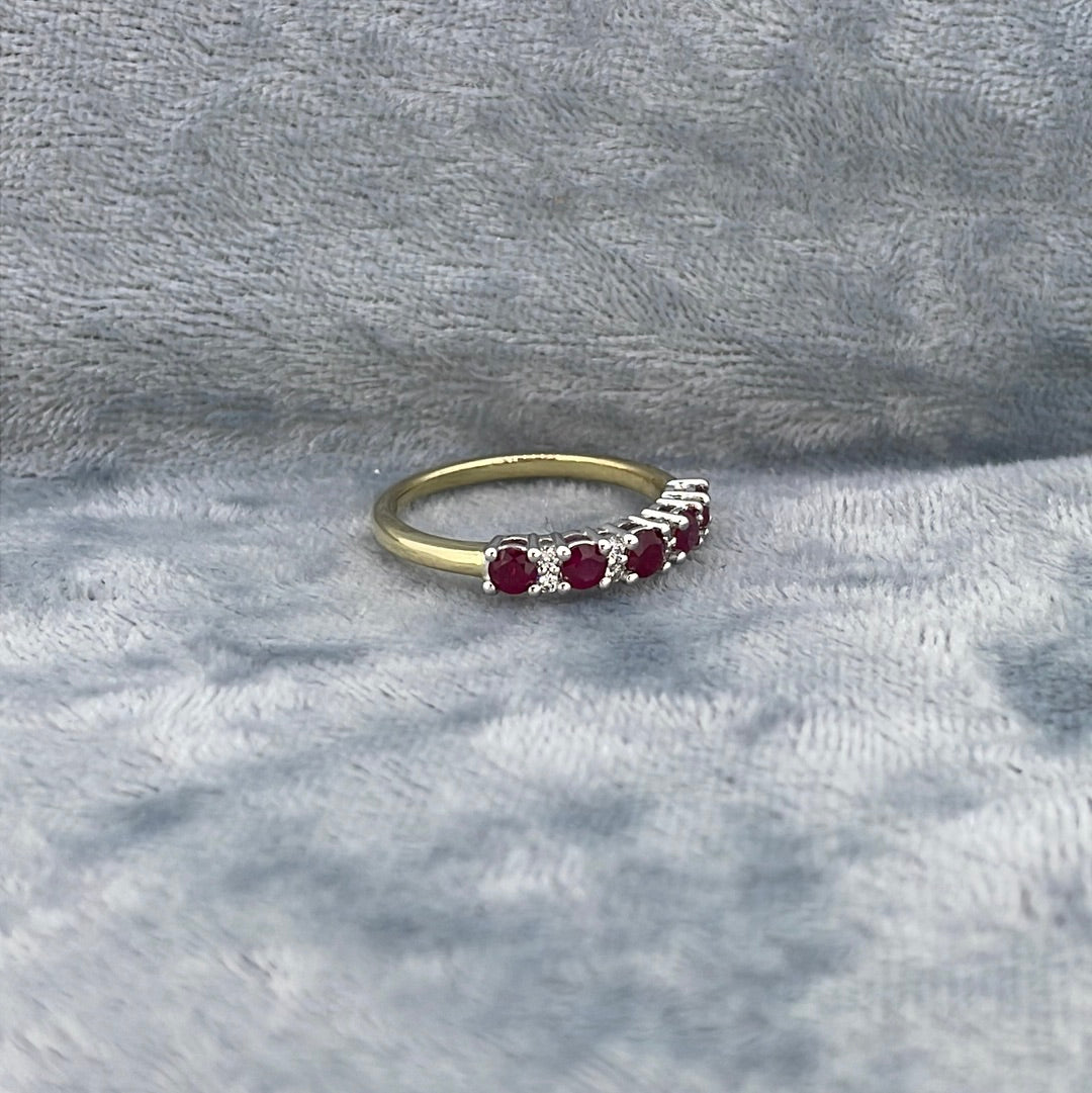 R0824 9ct Ruby and Diamond half hoop ring