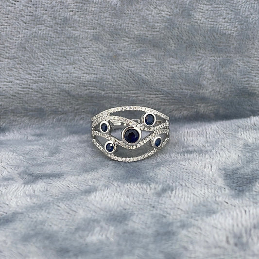 R0822 9ct Sapphire and Diamond wave ring